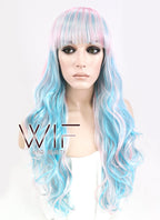 22" Wavy Light Blue Mixed Pink Synthetic Wig CM185
