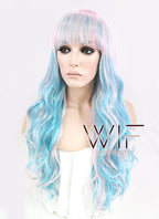 22" Wavy Light Blue Mixed Pink Synthetic Wig CM185