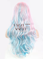 22" Wavy Light Blue Mixed Pink Synthetic Wig CM185