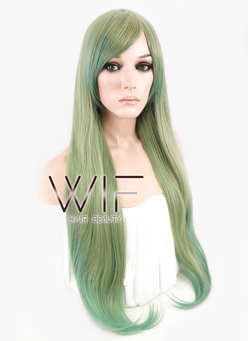 31" Straight Mixed Green Synthetic Wig CM188