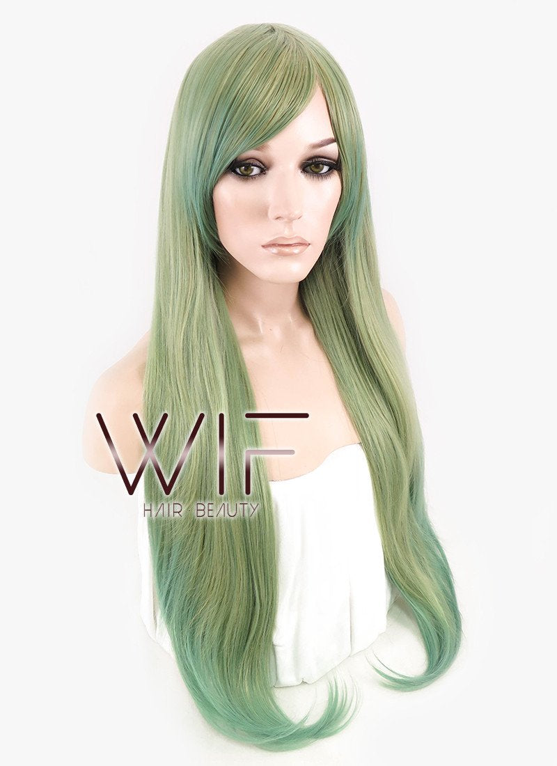 31" Straight Mixed Green Synthetic Wig CM188