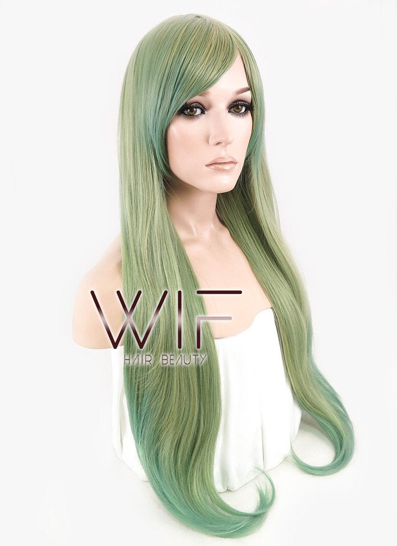 31" Straight Mixed Green Synthetic Wig CM188