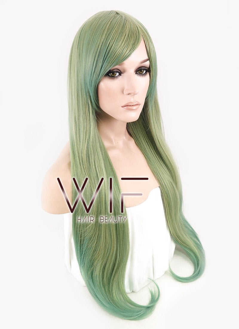31" Straight Mixed Green Synthetic Wig CM188
