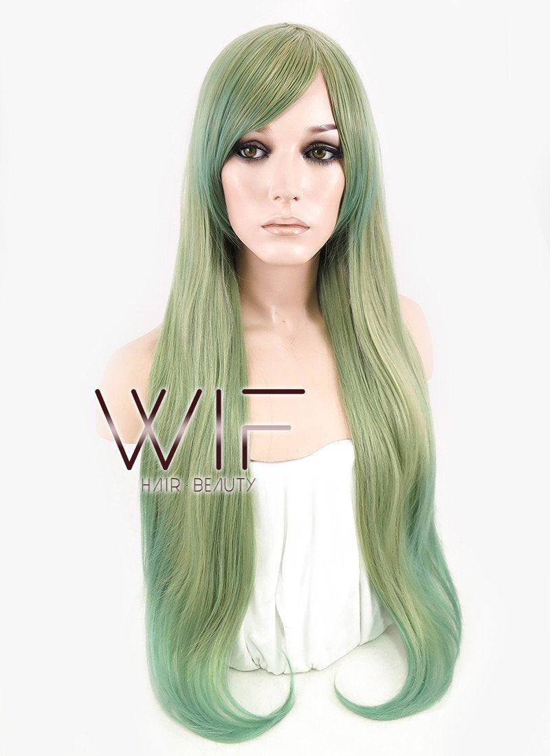 31" Straight Mixed Green Synthetic Wig CM188