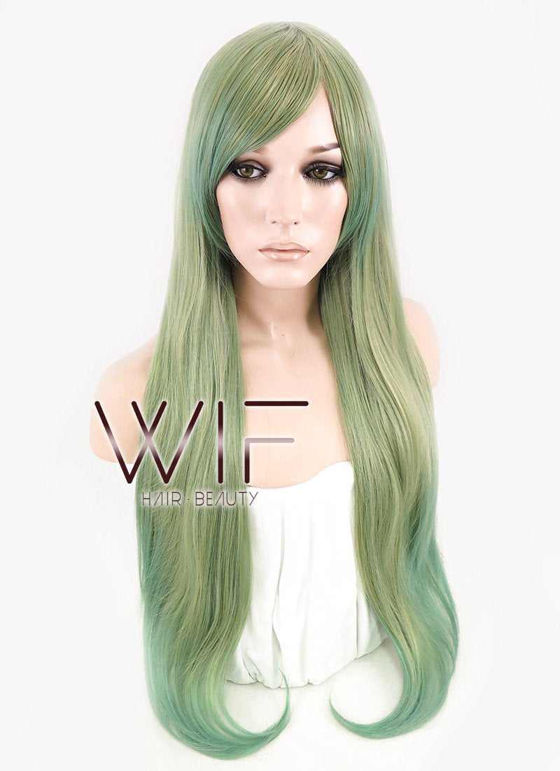 31" Straight Mixed Green Synthetic Wig CM188