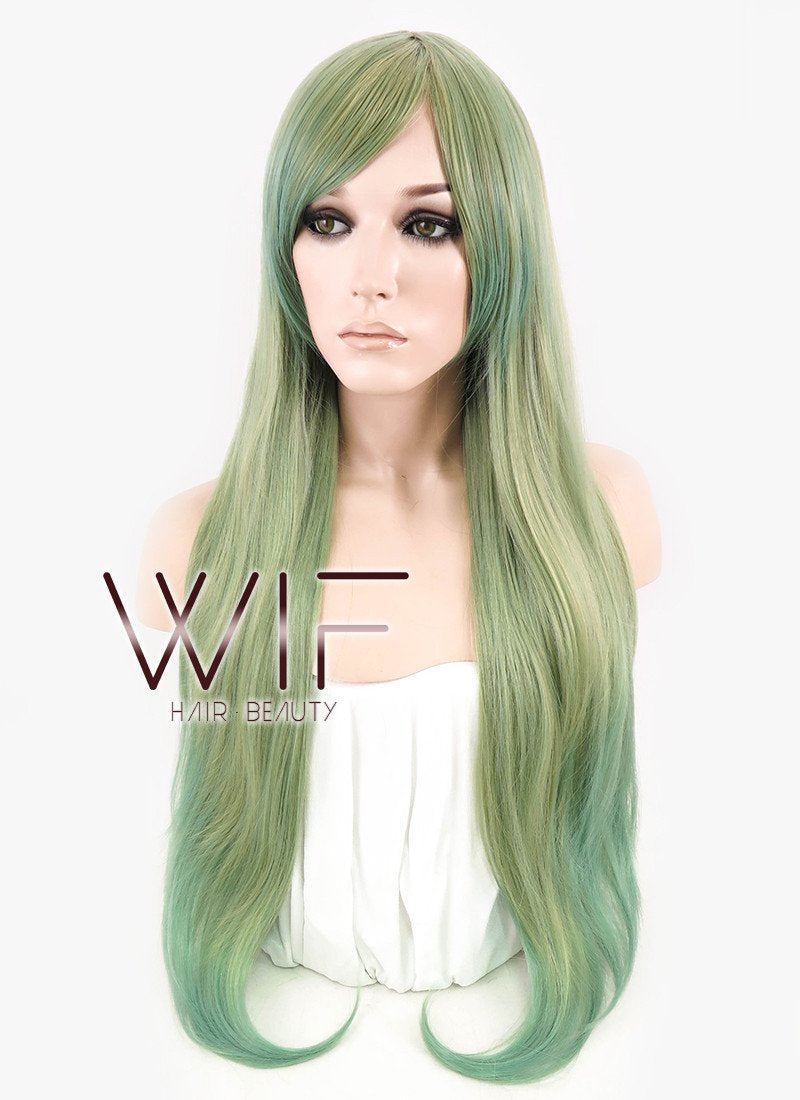 31" Straight Mixed Green Synthetic Wig CM188