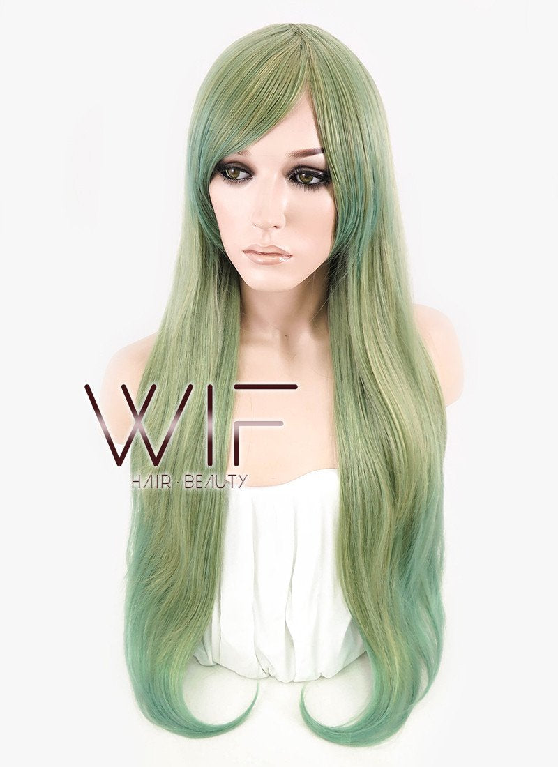 31" Straight Mixed Green Synthetic Wig CM188