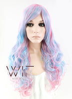27" Long Curly Blue Mixed Pink Fashion Synthetic Hair Wig CM190