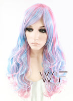 27" Long Curly Blue Mixed Pink Fashion Synthetic Hair Wig CM190