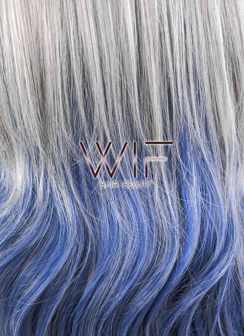 21" Wavy Grey Mixed Blue Synthetic Wig CM191