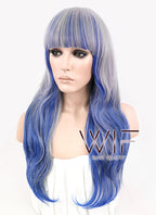 21" Wavy Grey Mixed Blue Synthetic Wig CM191