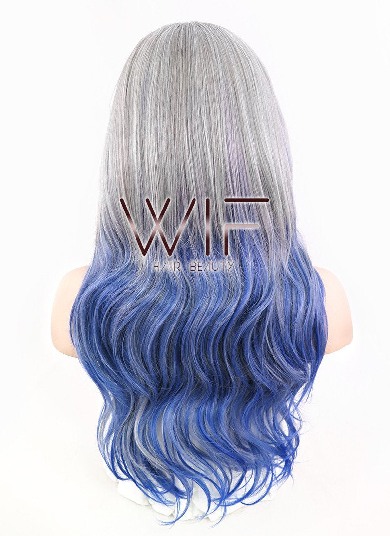 21" Wavy Grey Mixed Blue Synthetic Wig CM191