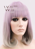 14" Long Curly Light Ash Purple Mixed Grey Fashion Synthetic Hair Wig CM192