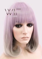 14" Long Curly Light Ash Purple Mixed Grey Fashion Synthetic Hair Wig CM192