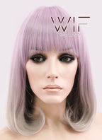 14" Long Curly Light Ash Purple Mixed Grey Fashion Synthetic Hair Wig CM192