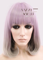 14" Long Curly Light Ash Purple Mixed Grey Fashion Synthetic Hair Wig CM192