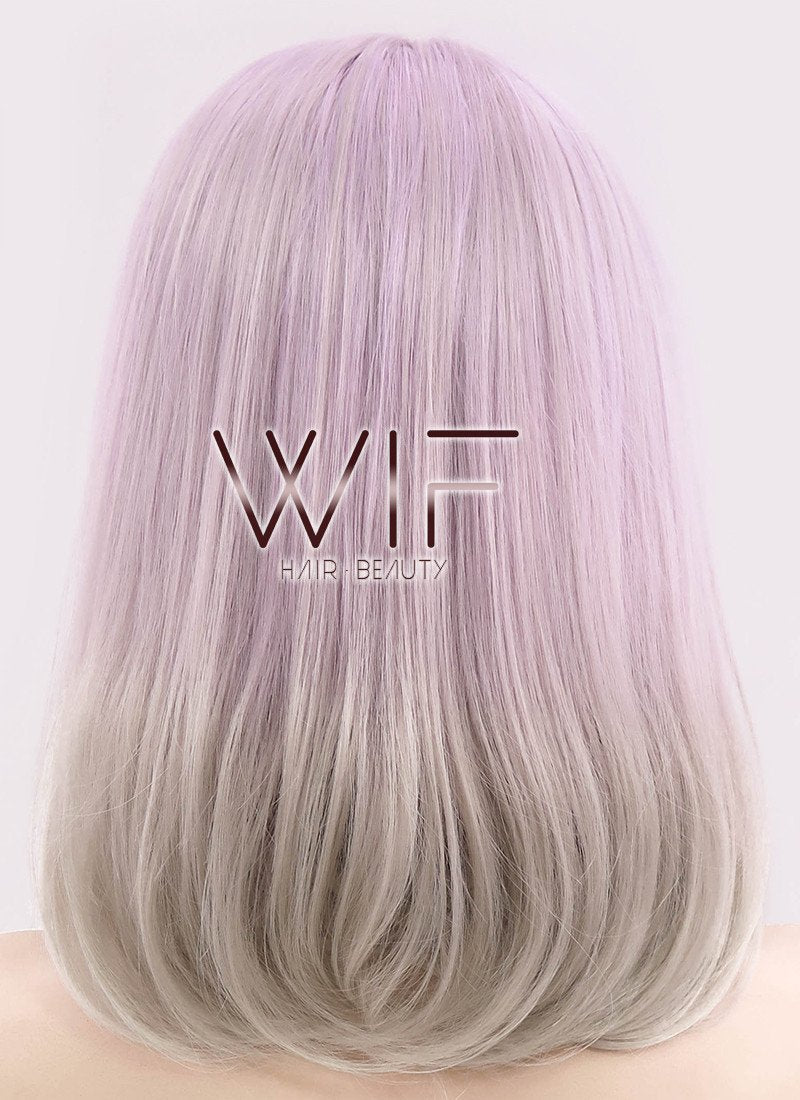 14" Long Curly Light Ash Purple Mixed Grey Fashion Synthetic Hair Wig CM192