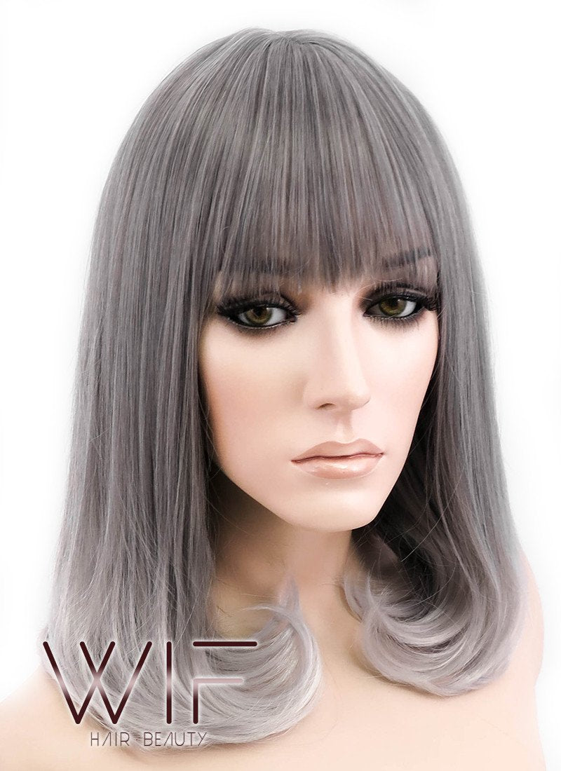 16" Long Curly Dark Grey Mixed Grey Fashion Synthetic Hair Wig CM193