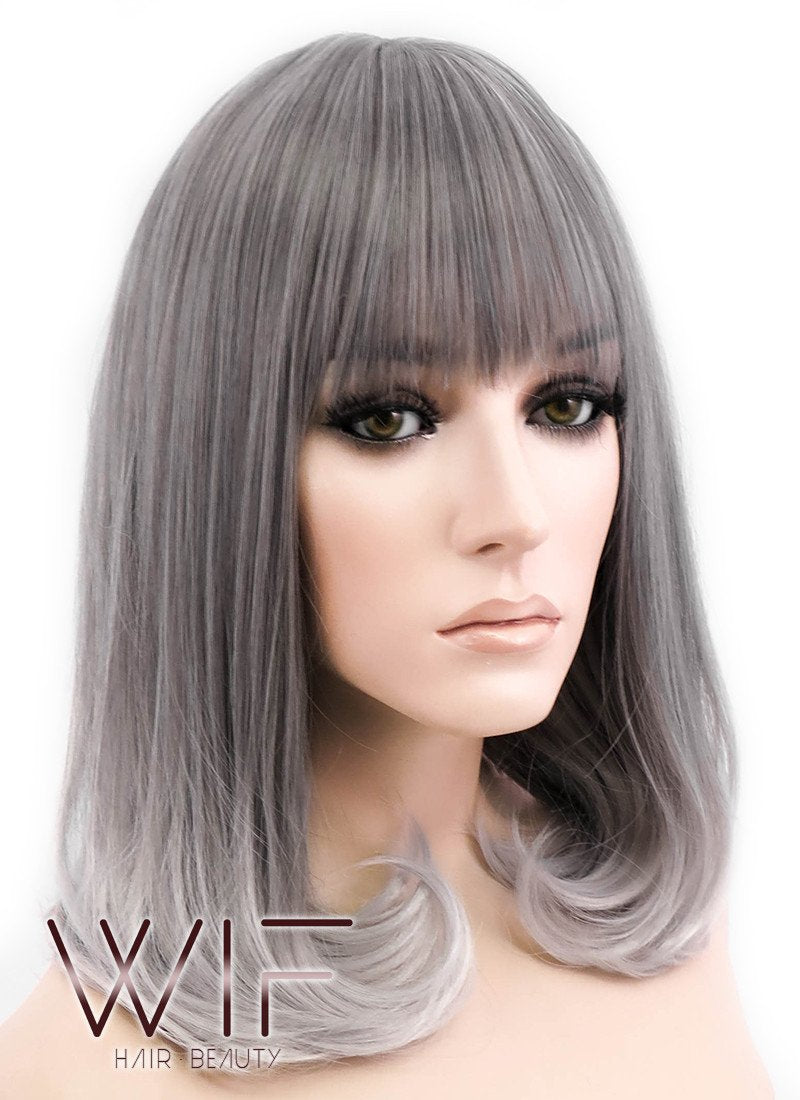 16" Long Curly Dark Grey Mixed Grey Fashion Synthetic Hair Wig CM193