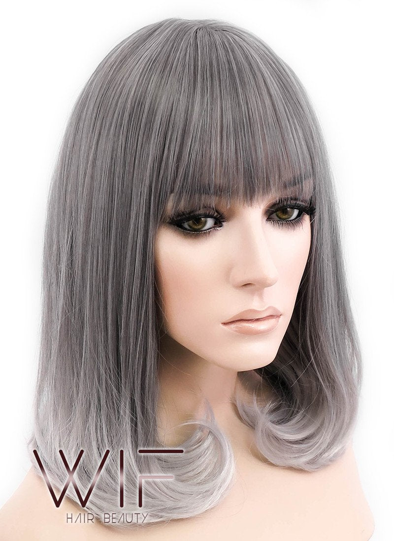 16" Long Curly Dark Grey Mixed Grey Fashion Synthetic Hair Wig CM193