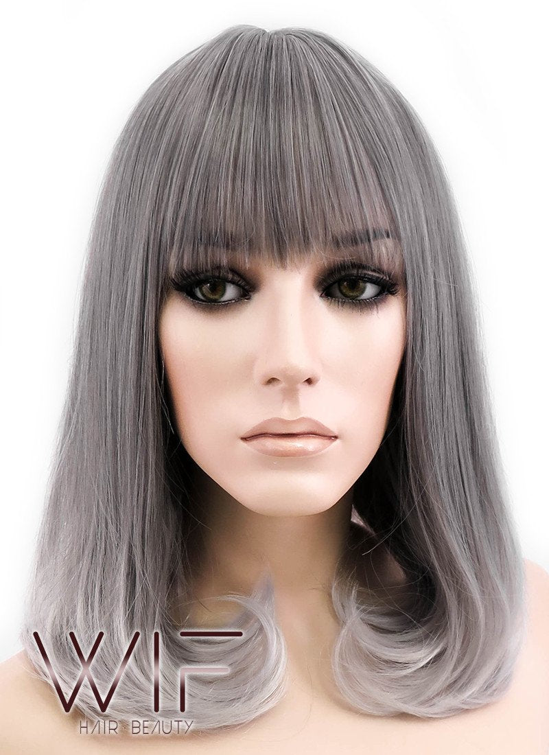 16" Long Curly Dark Grey Mixed Grey Fashion Synthetic Hair Wig CM193