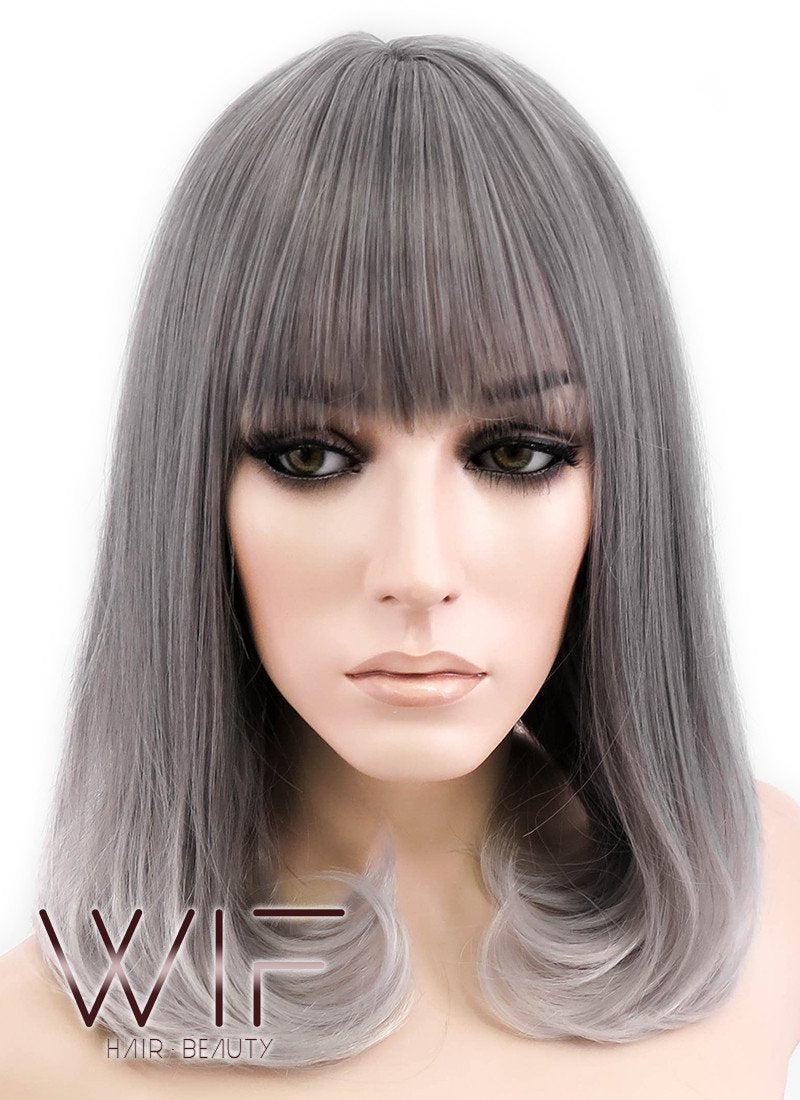 16" Long Curly Dark Grey Mixed Grey Fashion Synthetic Hair Wig CM193