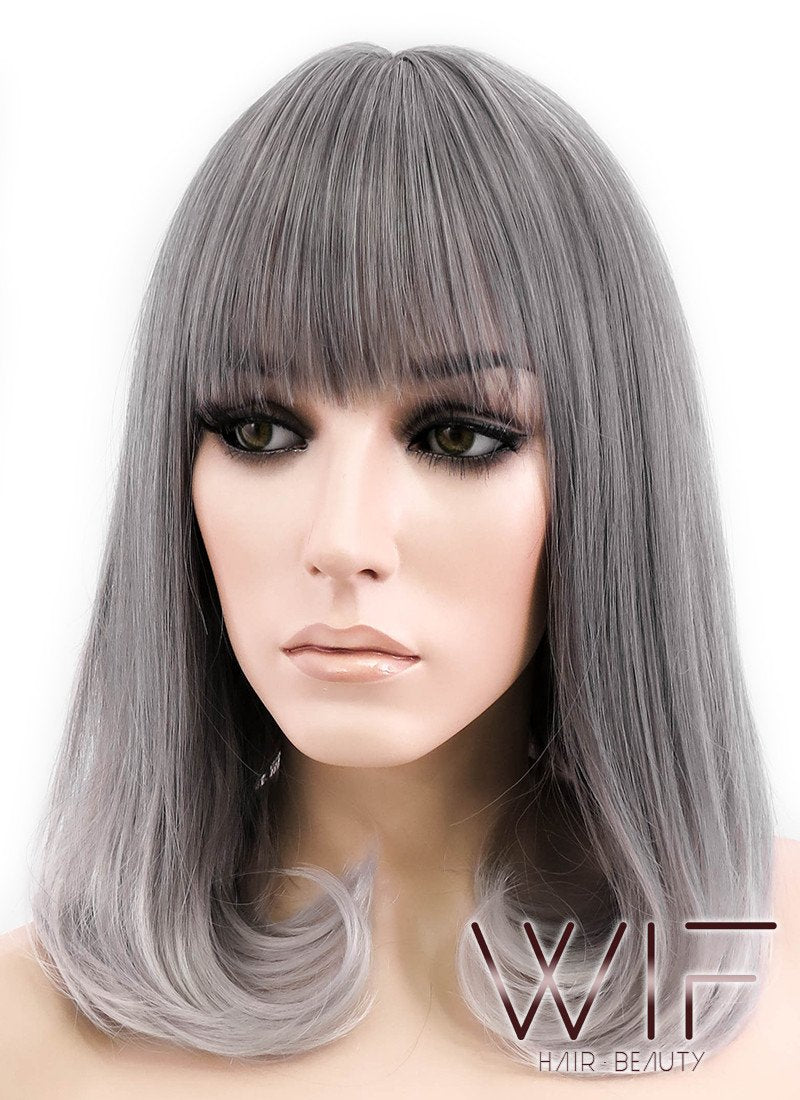 16" Long Curly Dark Grey Mixed Grey Fashion Synthetic Hair Wig CM193