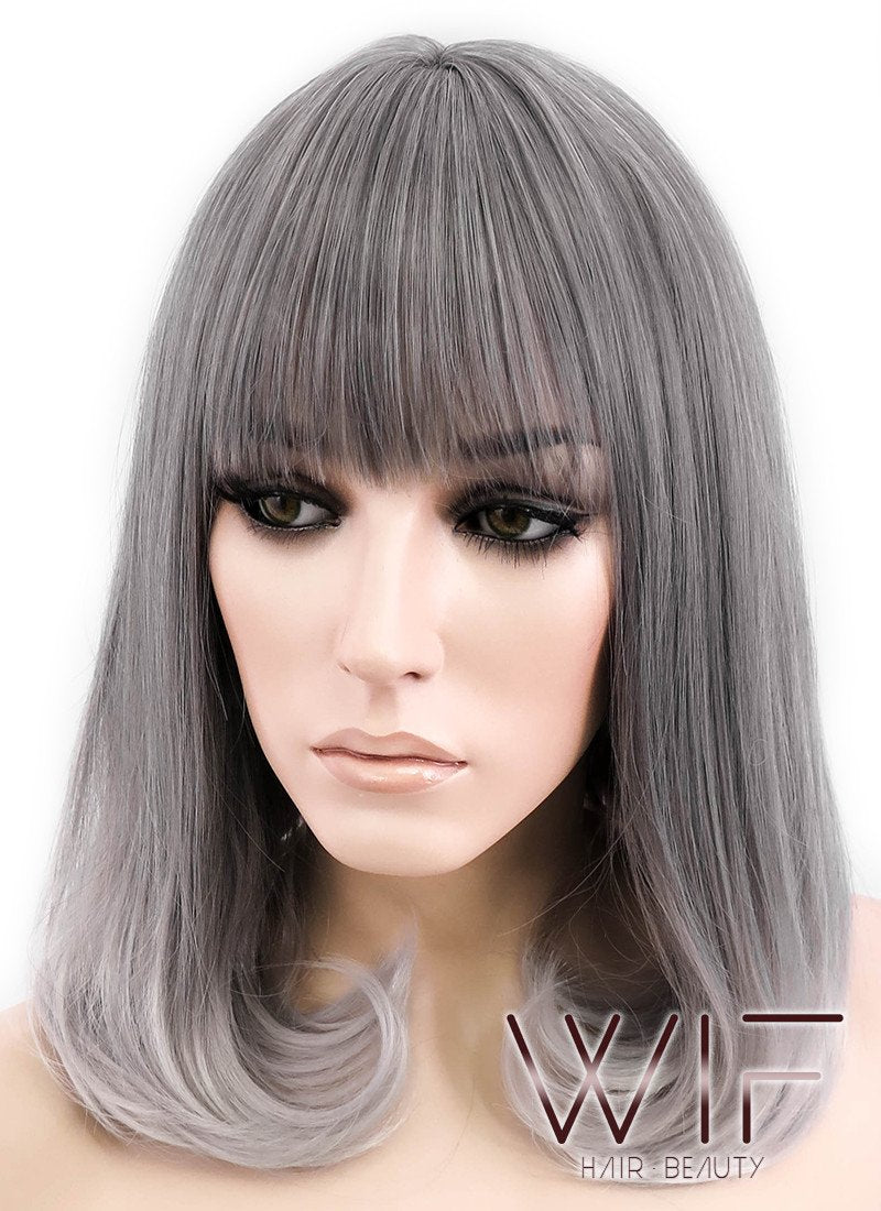16" Long Curly Dark Grey Mixed Grey Fashion Synthetic Hair Wig CM193