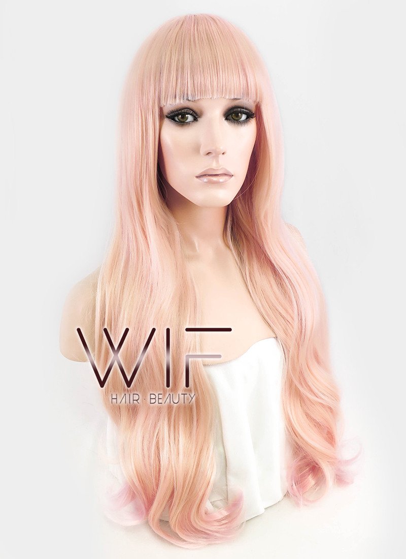 26" Long Curly Orange Mixed Pink Fashion Synthetic Hair Wig CM194
