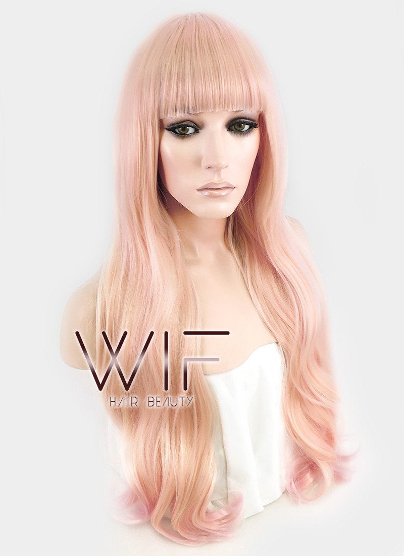 26" Long Curly Orange Mixed Pink Fashion Synthetic Hair Wig CM194