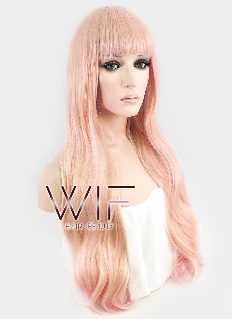 26" Long Curly Orange Mixed Pink Fashion Synthetic Hair Wig CM194