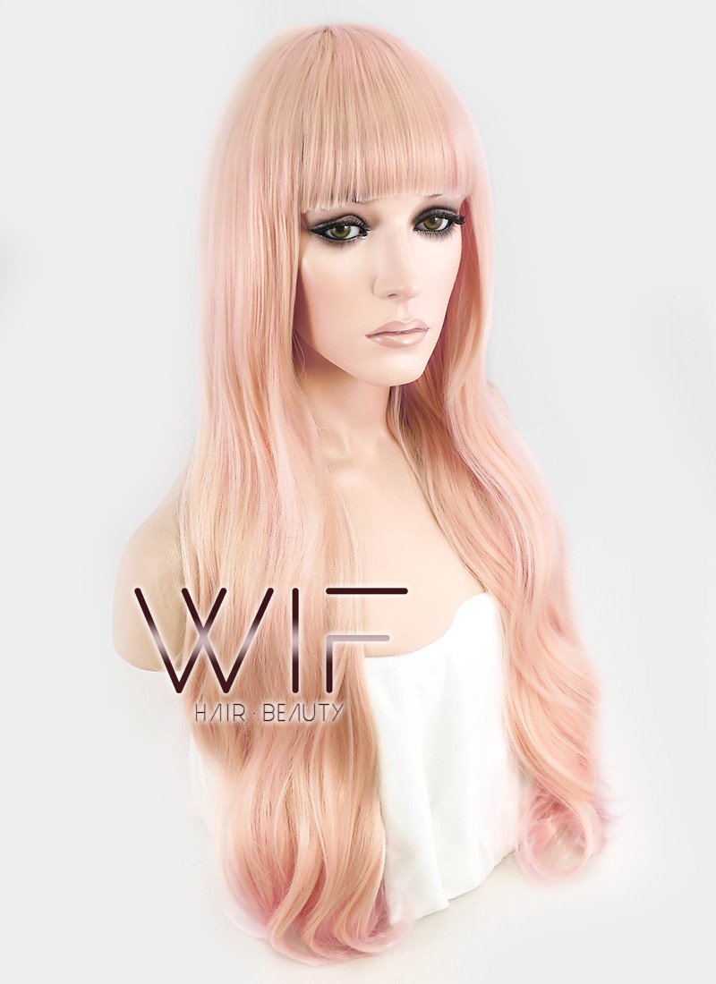 26" Long Curly Orange Mixed Pink Fashion Synthetic Hair Wig CM194