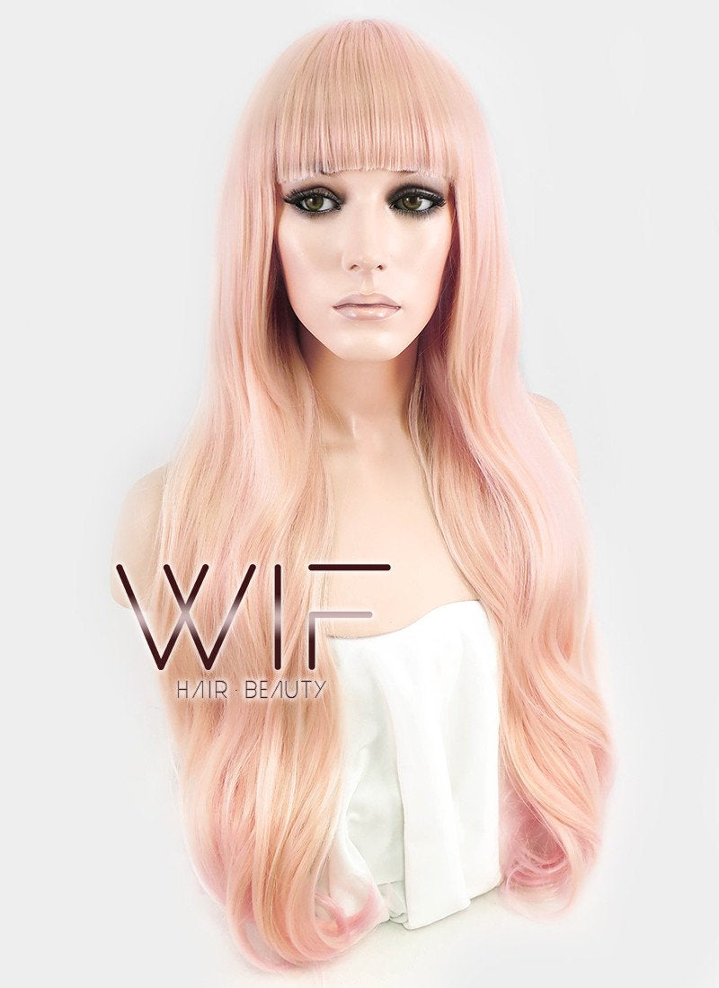 26" Long Curly Orange Mixed Pink Fashion Synthetic Hair Wig CM194