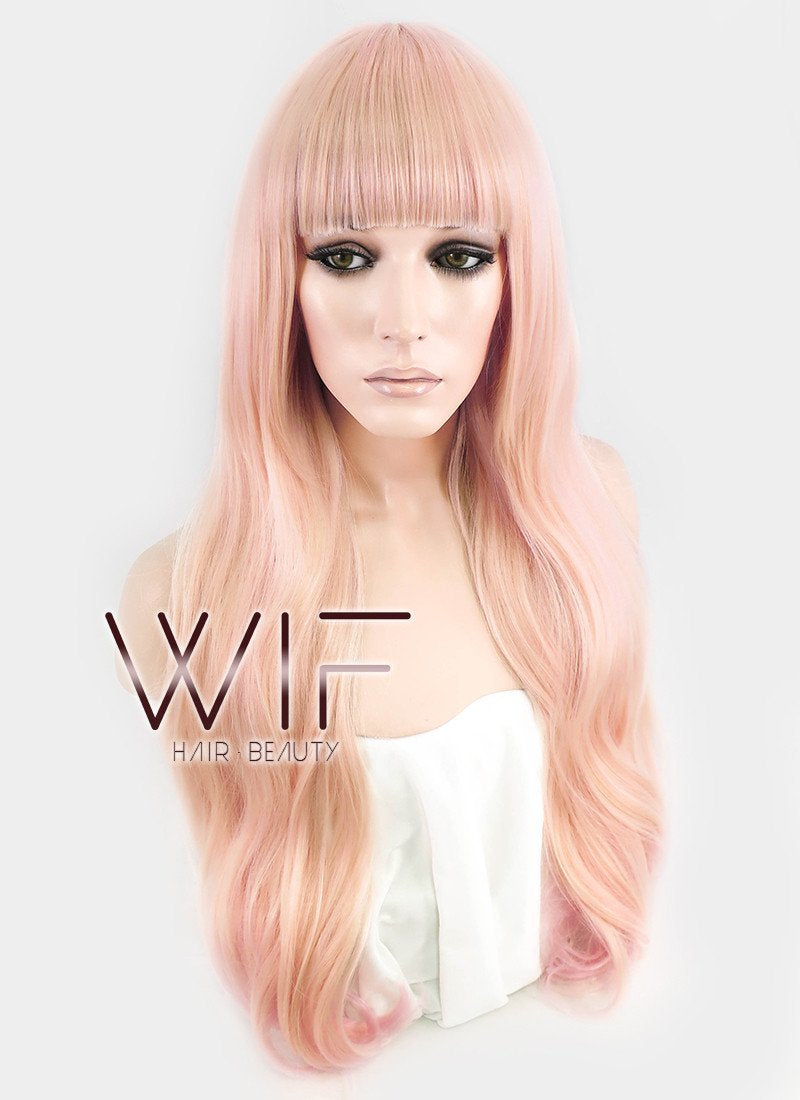 26" Long Curly Orange Mixed Pink Fashion Synthetic Hair Wig CM194