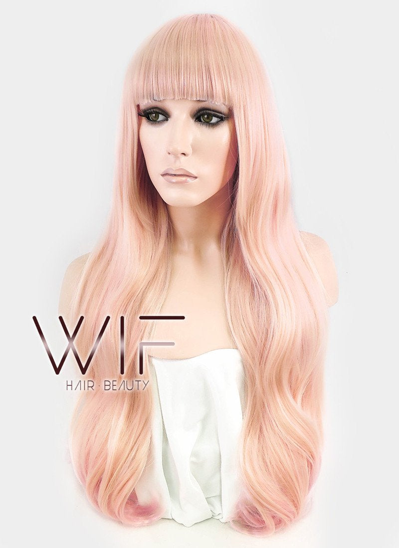 26" Long Curly Orange Mixed Pink Fashion Synthetic Hair Wig CM194