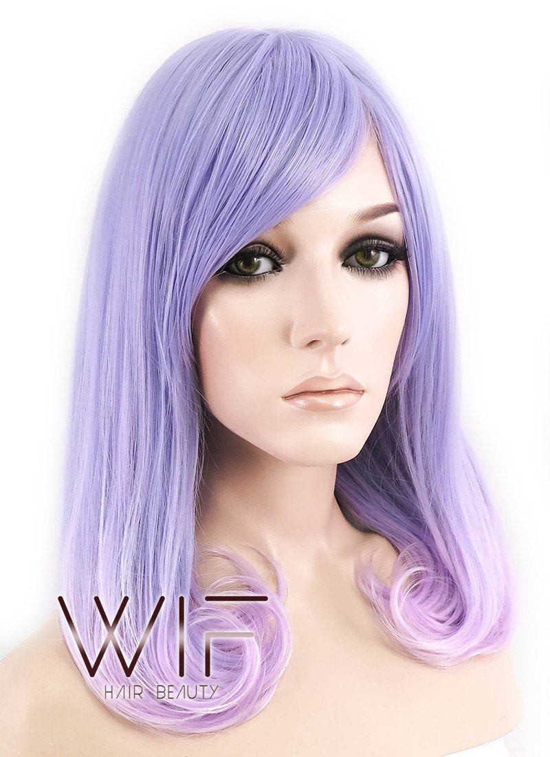 16" Medium Curly Purple Mixed Light Purple Ombre Fashion Synthetic Hair Wig CM196