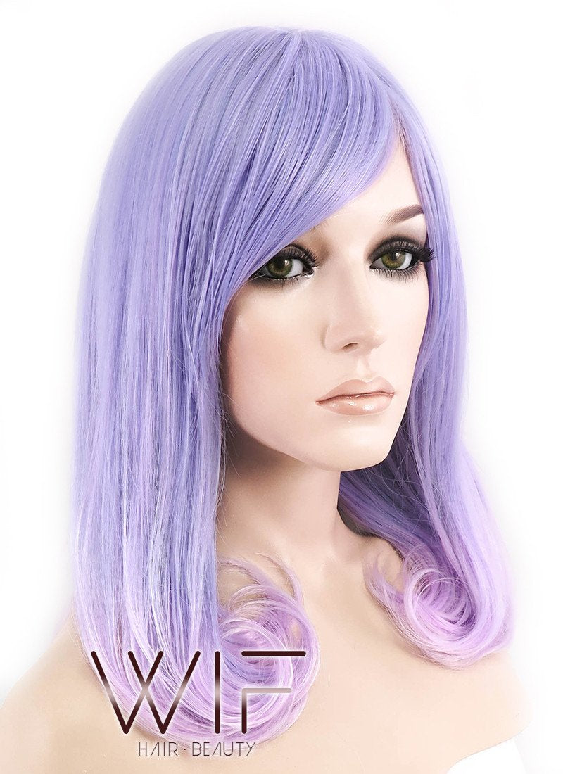 16" Medium Curly Purple Mixed Light Purple Ombre Fashion Synthetic Hair Wig CM196