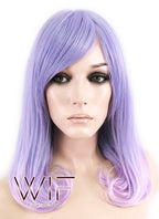 16" Medium Curly Purple Mixed Light Purple Ombre Fashion Synthetic Hair Wig CM196