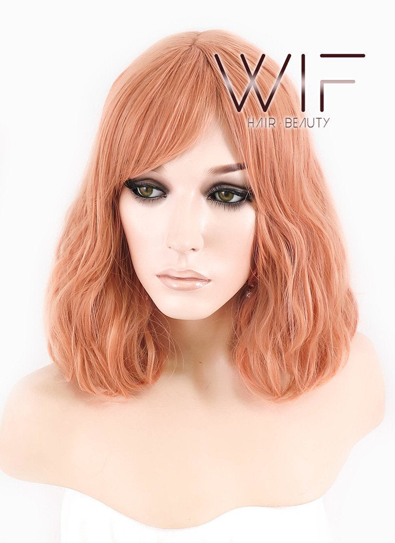 12" Short Wavy Pinkish Orange Fashion Synthetic Hair Wig CM197