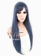 25" Long Straight Blue Mixed Grey Fashion Synthetic Hair Wig CM198