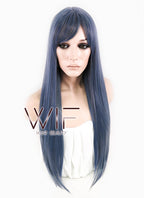 25" Long Straight Blue Mixed Grey Fashion Synthetic Hair Wig CM198