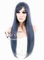 25" Long Straight Blue Mixed Grey Fashion Synthetic Hair Wig CM198