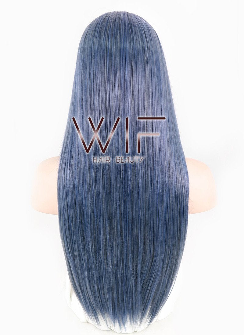 25" Long Straight Blue Mixed Grey Fashion Synthetic Hair Wig CM198