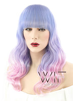 24" Long Curly Purple Mixed Pink Pastel Ombre Fashion Synthetic Hair Wig CM021