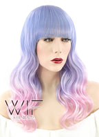 24" Long Curly Purple Mixed Pink Pastel Ombre Fashion Synthetic Hair Wig CM021