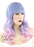 24" Long Curly Purple Mixed Pink Pastel Ombre Fashion Synthetic Hair Wig CM021