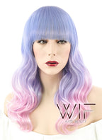 24" Long Curly Purple Mixed Pink Pastel Ombre Fashion Synthetic Hair Wig CM021