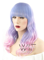 24" Long Curly Purple Mixed Pink Pastel Ombre Fashion Synthetic Hair Wig CM021