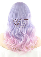 24" Long Curly Purple Mixed Pink Pastel Ombre Fashion Synthetic Hair Wig CM021