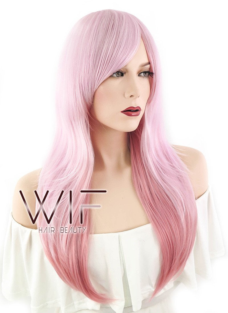 26" Straight Two Tone Pink Synthetic Wig CM122
